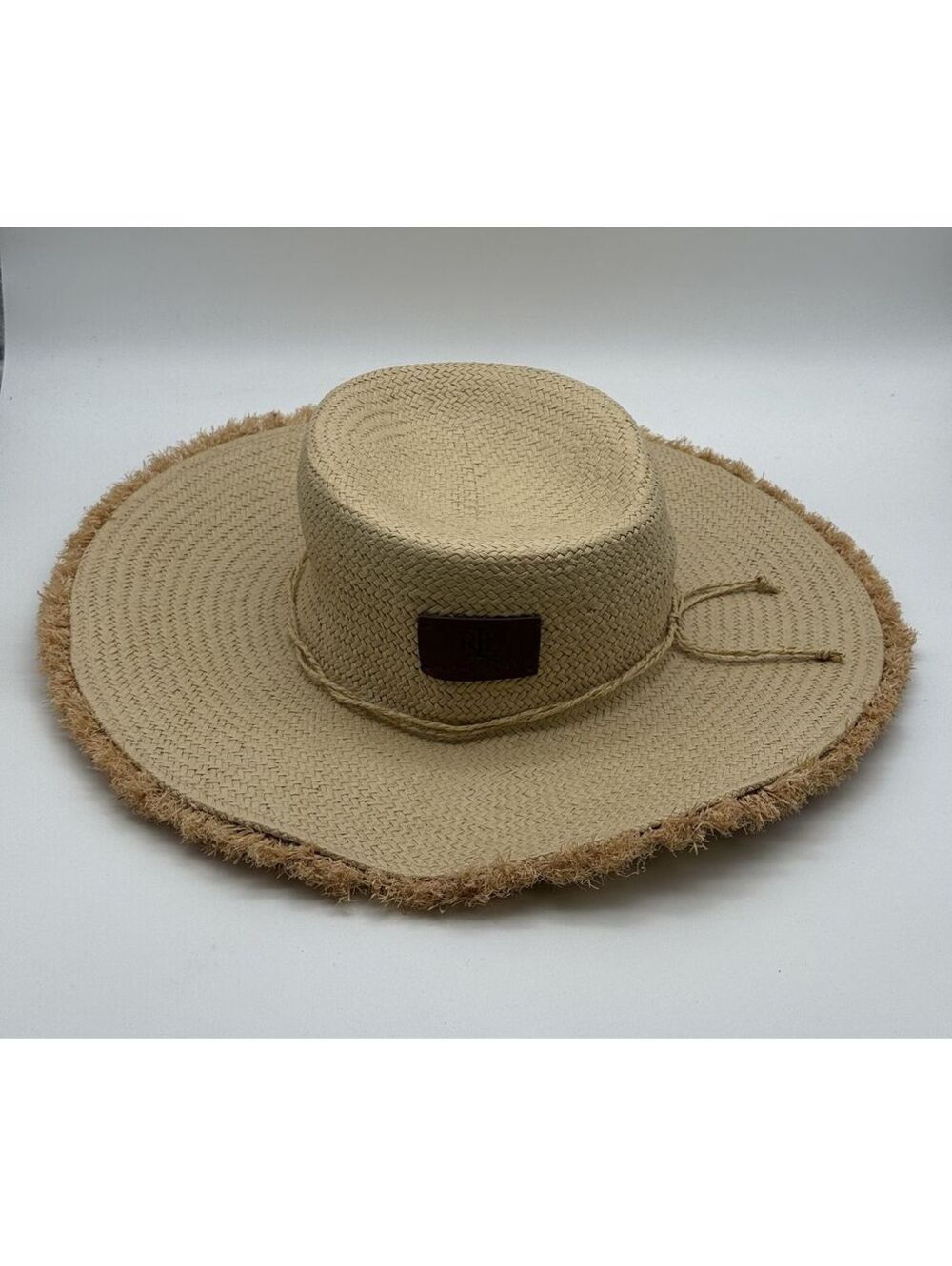 Ralph Lauren Straw Wide Brim Sun Hat with Leather Logo Patch